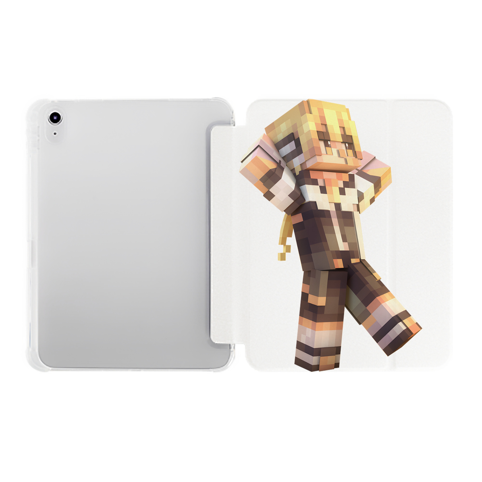 （画像用） マインクラフト ブロックの世界 Minecraft MC Block world IPad ケース ペン収納付き 三つ折りスタンド PUレザー×シリコン 対応機種9.5/10.5/10.9インチ